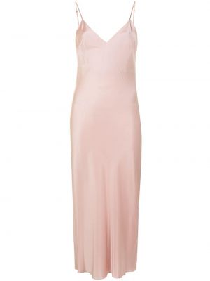 Hedvábné midi šaty s perlami s výstřihem do v Gilda & Pearl - růžová