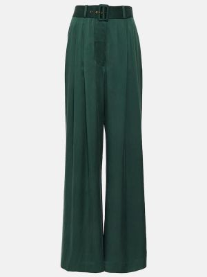 Hedvábné saténové kalhoty relaxed fit Zimmermann zelené