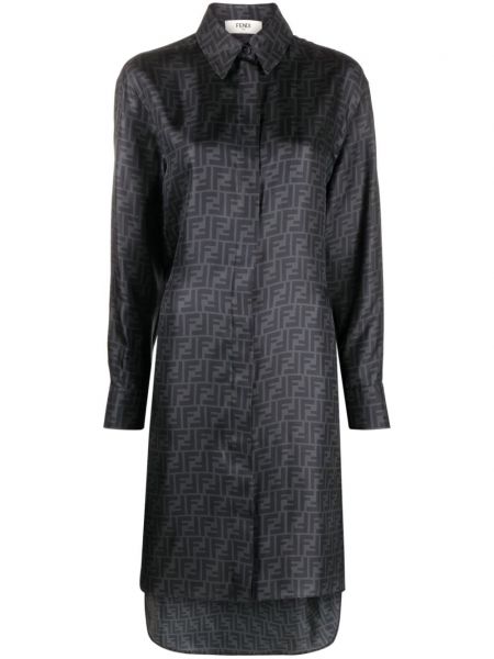 Robe chemise en soie à imprimé Fendi gris