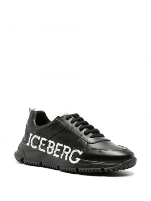 Sneakersy skórzane z nadrukiem Iceberg czarne