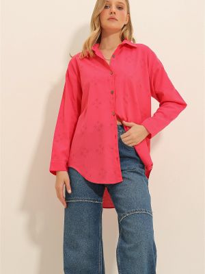 Oversized lněná košile Trend Alaçatı Stili