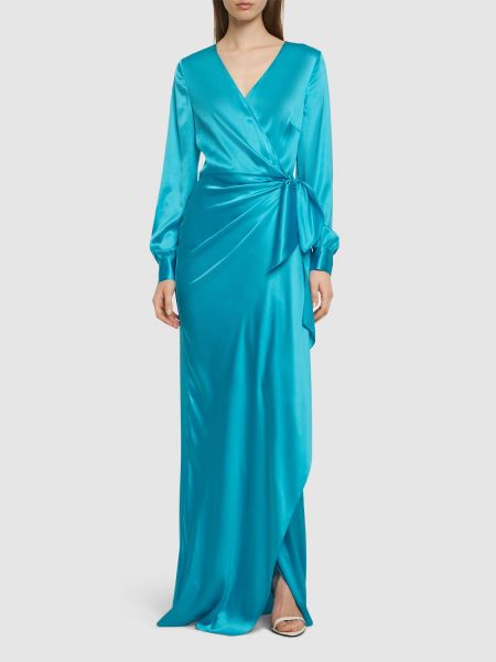 Svilena satenska dolga obleka Ralph Lauren Collection modra