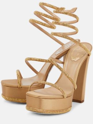 Sandali di raso con platform René Caovilla oro
