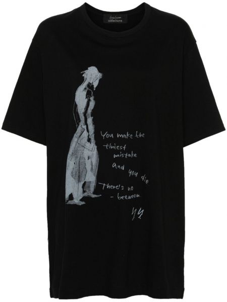 Raštuotas medvilninis marškinėliai Yohji Yamamoto juoda