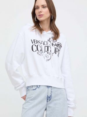 Бавовняний светр з капюшоном з принтом Versace Jeans Couture білий
