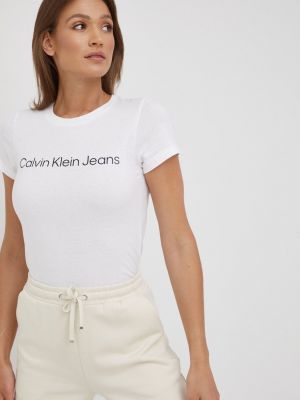 Памучна тениска Calvin Klein Jeans бяло