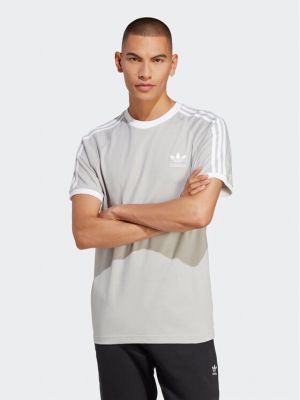 Csíkos slim fit póló Adidas szürke