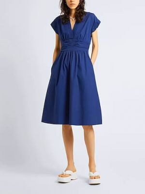 Хлопковое платье миди с v-образным вырезом 8 By Yoox синее