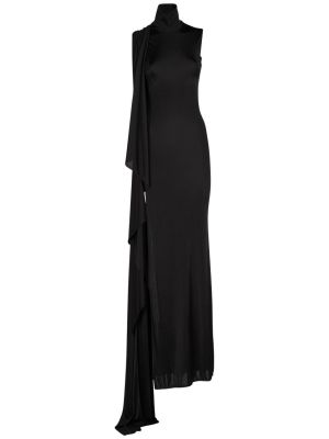 Vestido largo de viscosa drapeado Saint Laurent negro