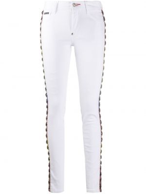 Skinny jeans mit kristallen Philipp Plein weiß
