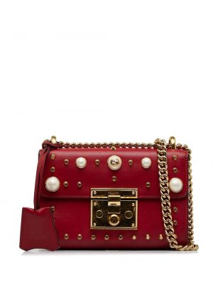 Taška přes rameno s perlami se cvočky Gucci Pre-owned červená