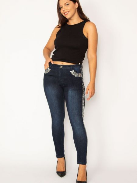 Lakierowane jeansy skinny z nadrukiem z kieszeniami Sans niebieskie
