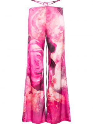 Saténové zvonové kalhoty s potiskem Kim Shui - růžová