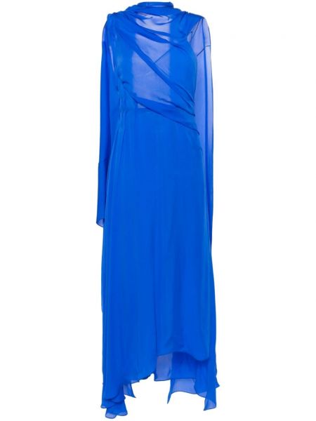 Drapiruotas šilkinis suknelė su petnešėlėmis Givenchy mėlyna
