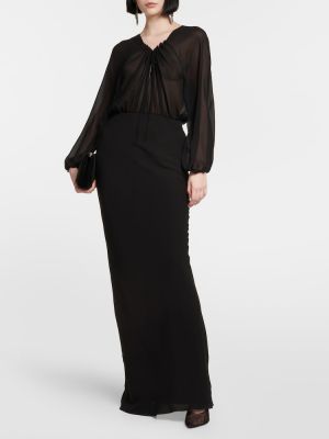 Selyem midi ruha Saint Laurent fekete