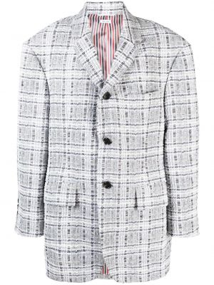 Oversized blazer s karirastim vzorcem s potiskom Thom Browne siva