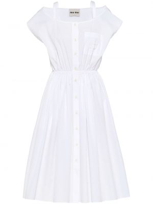 Biała sukienka midi bawełniana Miu Miu
