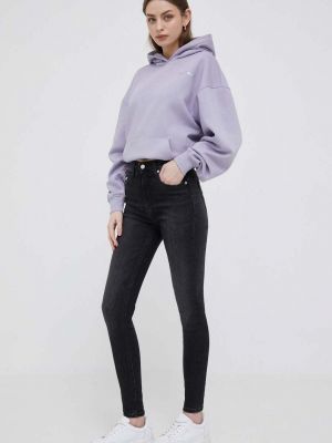Bluza z kapturem z nadrukiem Calvin Klein Jeans fioletowa