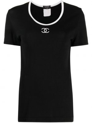 Bavlnené tričko s výšivkou Chanel Pre-owned čierna