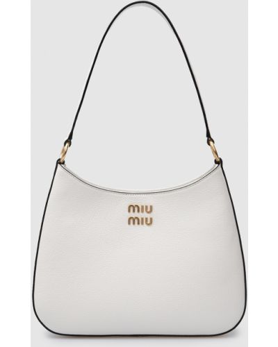 Шкіряна сумка через плече з логотипом хобо Miu Miu, біла