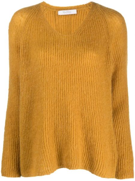 Sweter z dekoltem w serek Max Mara żółty