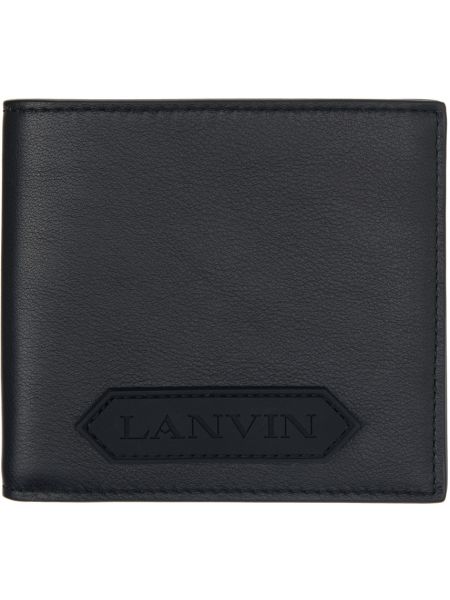 Черный прорезиненный кошелек двойного сложения с логотипом Lanvin