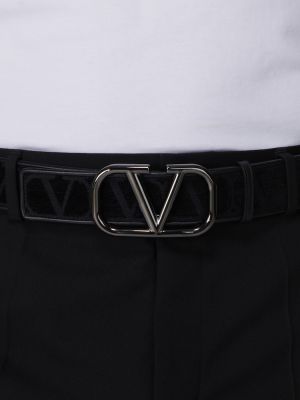 Жакардов кожаный колан Valentino Garavani черно