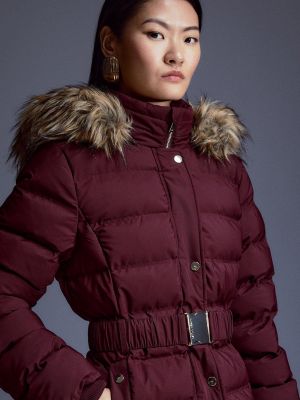 Куртка с поясом с капюшоном Karen Millen красная