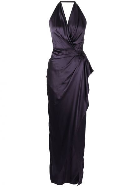 Satynowa sukienka wieczorowa z otwartymi plecami Michelle Mason fioletowa