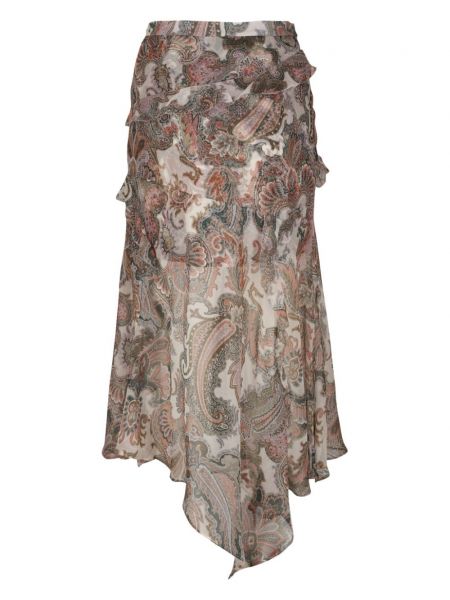 Raštuotas šilkinis sijonas su paisley raštu Veronica Beard smėlinė
