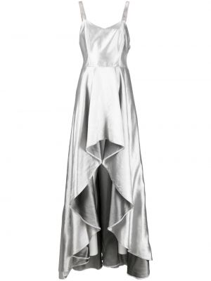 Stříbrné hedvábné koktejlové šaty s otevřenými zády Almaz