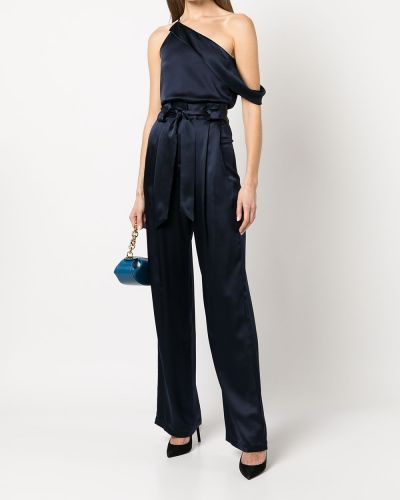 Plisované hedvábné kalhoty Michelle Mason modré