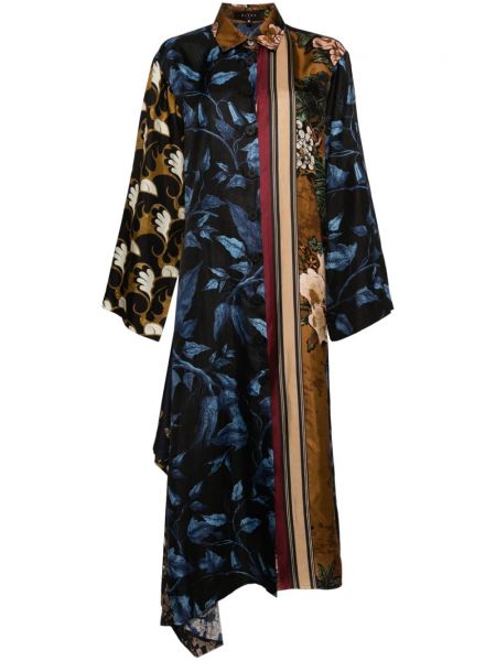Obleka z ovratnikom z abstraktnimi vzorci Biyan modra