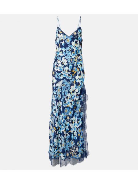 Макси рокля на цветя с дантела Poupette St Barth синьо