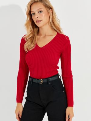Bluzka z dekoltem w serek Cool & Sexy czerwona