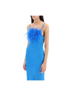 Vestido largo de raso con plumas de tejido jacquard Art Dealer azul