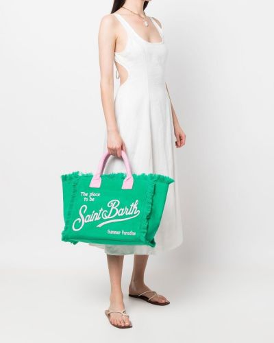 Shopper kabelka s výšivkou Mc2 Saint Barth zelená