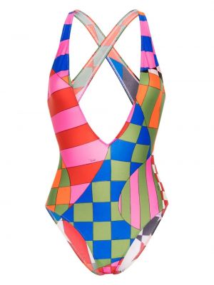 Karierter badeanzug mit print mit v-ausschnitt Pucci pink