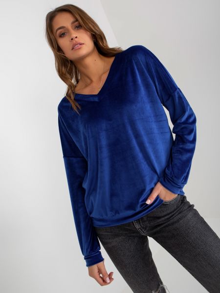 Veliūrinis džemperis Fashionhunters mėlyna