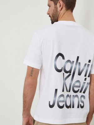 Bavlněné tričko s potiskem Calvin Klein Jeans bílé
