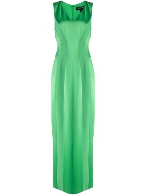 Satynowa sukienka długa z dekoltem w serek Paule Ka zielona