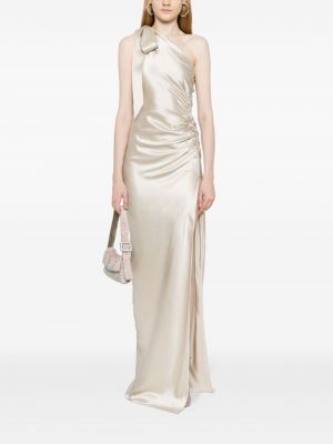 Asimetriškas šilkinis vakarinė suknelė Michelle Mason balta