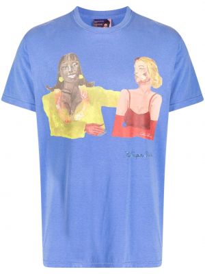 Bombažna majica s potiskom Kidsuper modra