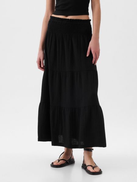 Mušelínová dlhá sukňa s volánmi Gap čierna
