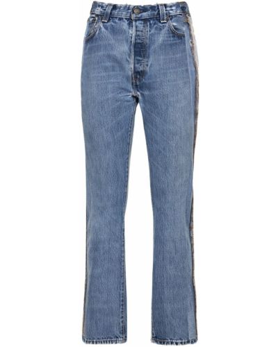 Bavlněné straight fit džíny s páskem Sami Miro Vintage - modrá
