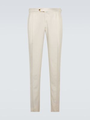 Plisované slim fit lněné klasické kalhoty Thom Sweeney bílé
