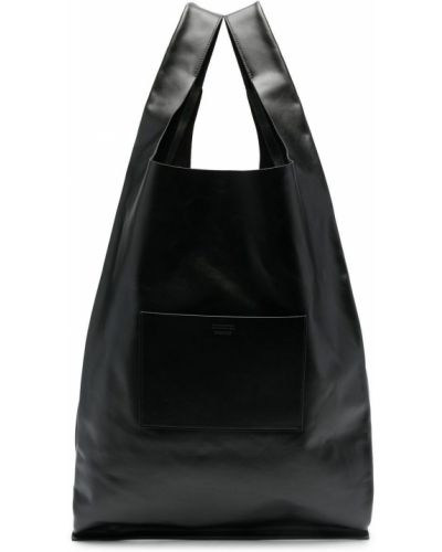 Usnjena nakupovalna torba Jil Sander črna