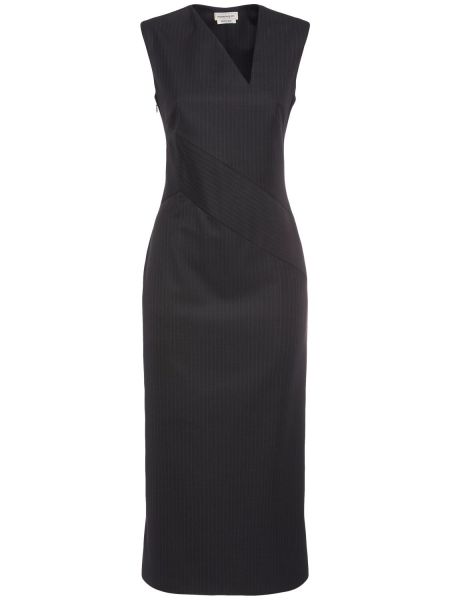 Rochie midi de lână cu dungi Alexander Mcqueen gri