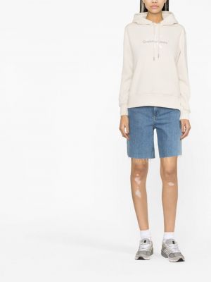 Medvilninis siuvinėtas džemperis su gobtuvu Calvin Klein balta