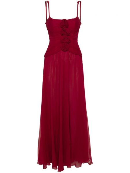 Gėlėtas šilkinis vakarinė suknelė Giambattista Valli raudona
